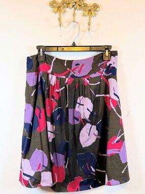 Mossimo Supply Co. Olive A-Line Skirt w/Pink Purple & Brown Abstract Print Size4